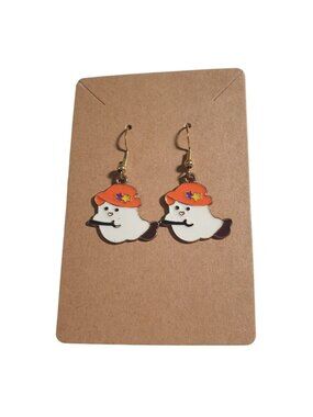 Halloween Ghost Earrings Orange Hat Hook Enamel Dangle Cute Novelty Jewelry Gift